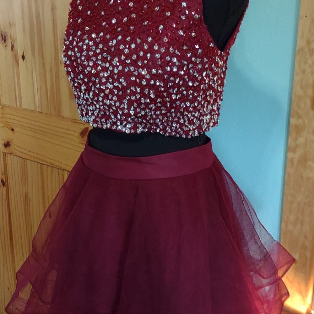 Elegant Burgundy Beaded Dress